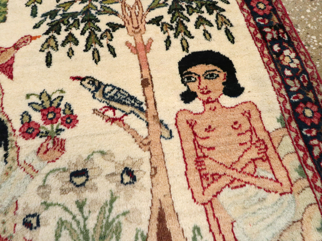 Antique Persian Lavar Kerman Pictorial Rug, No.25999 - Gss