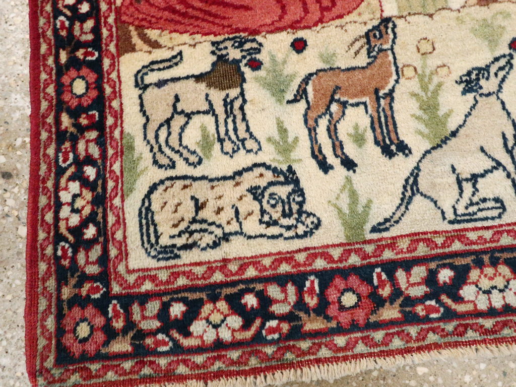 Antique Persian Lavar Kerman Pictorial Rug, No.25999 - Gss