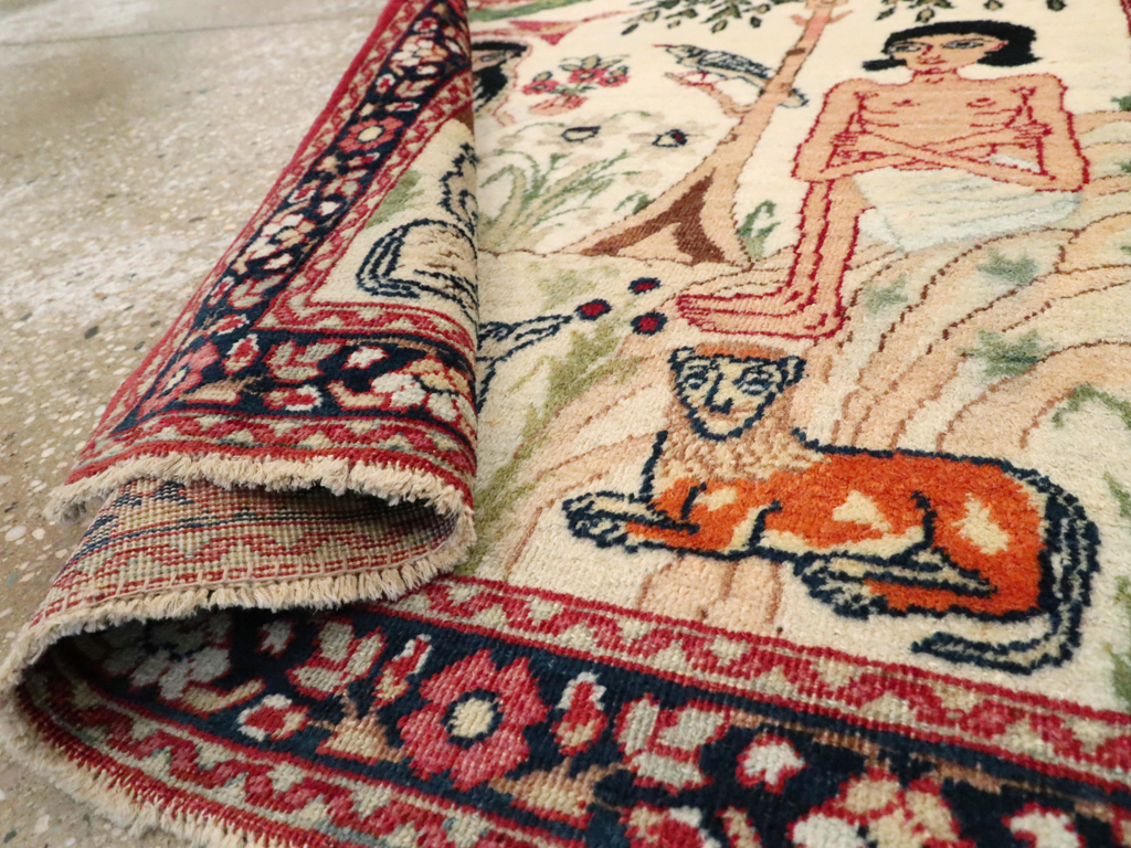 Antique Persian Lavar Kerman Pictorial Rug, No.25999 - Gss