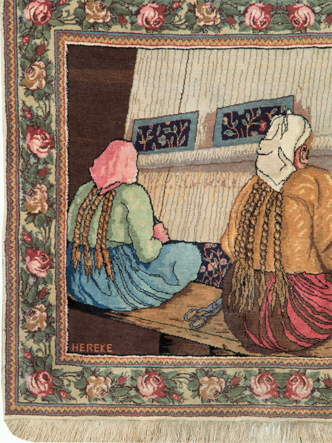 Vintage Persian Tabriz Pictorial Rug, No.26005 - Gss