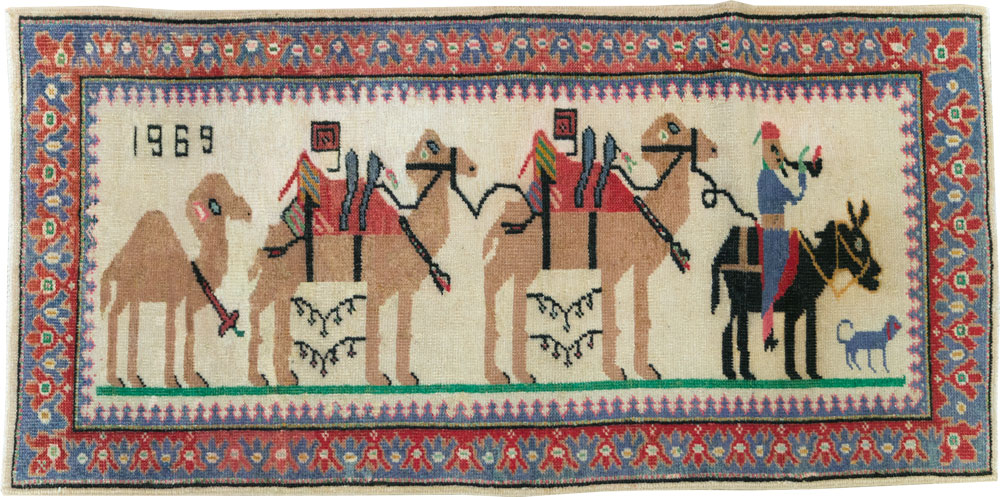 Vintage Turkish Anatolian Pictorial Throw Rug, No.26021 - Gss