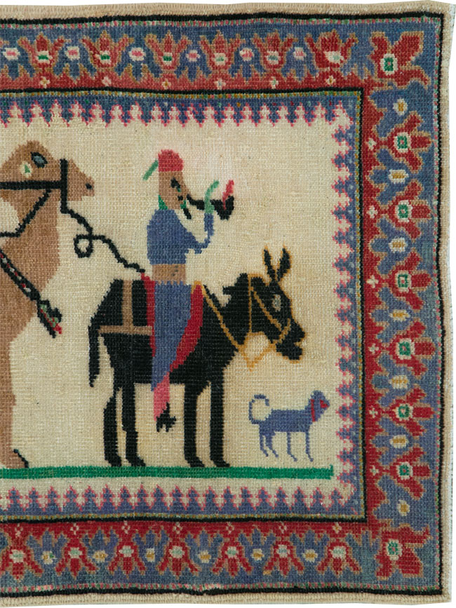 Vintage Turkish Anatolian Pictorial Throw Rug, No.26021 - Gss