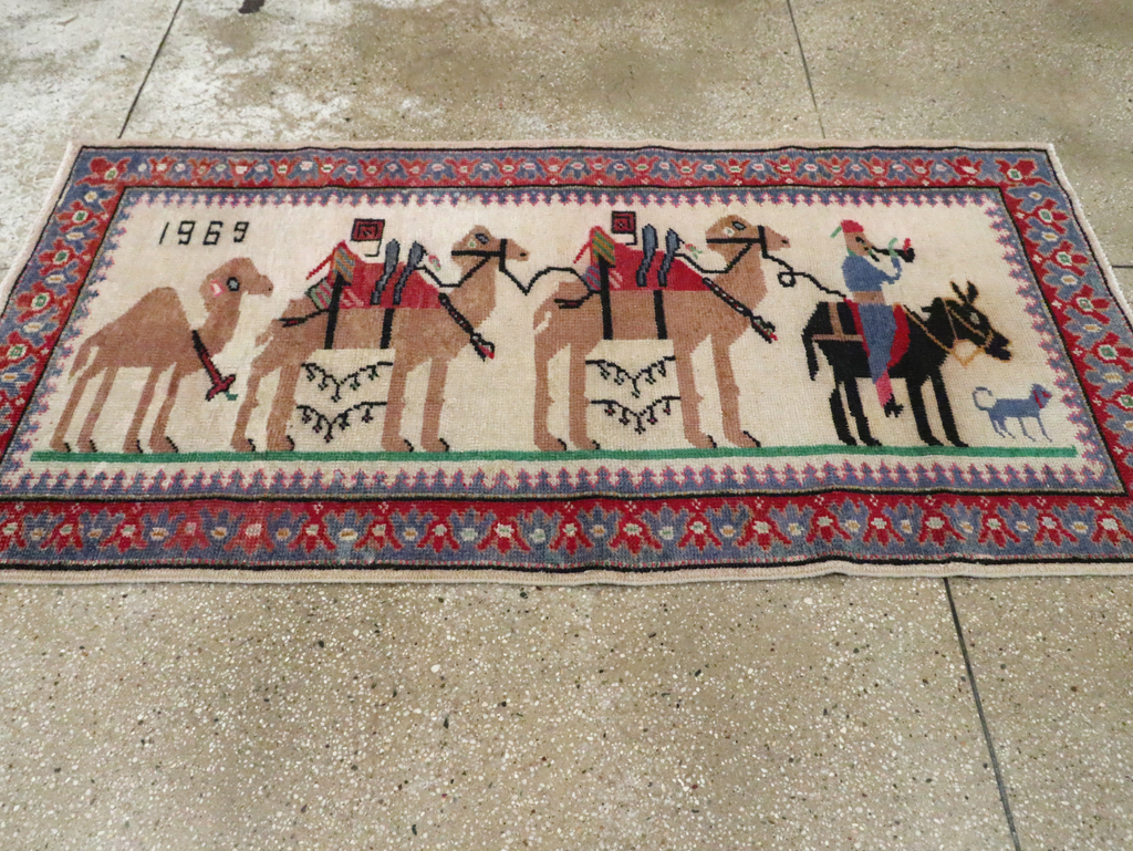Vintage Turkish Anatolian Pictorial Throw Rug, No.26021 - Gss