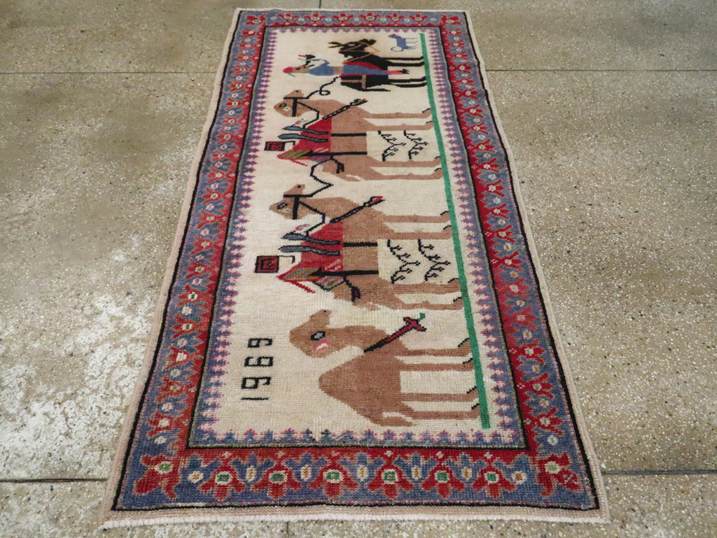 Vintage Turkish Anatolian Pictorial Throw Rug, No.26021 - Gss