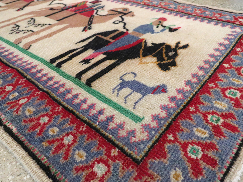 Vintage Turkish Anatolian Pictorial Throw Rug, No.26021 - Gss