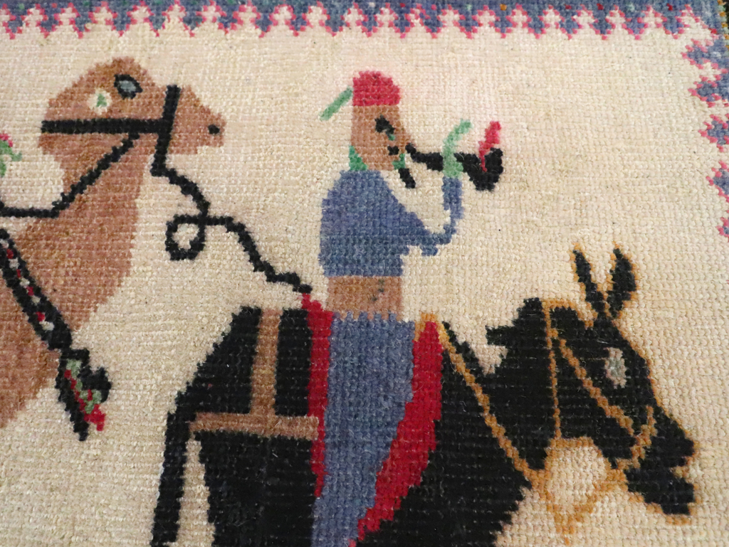 Vintage Turkish Anatolian Pictorial Throw Rug, No.26021 - Gss