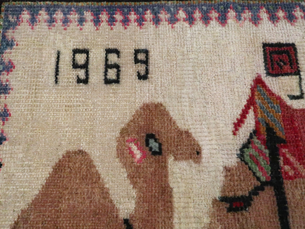 Vintage Turkish Anatolian Pictorial Throw Rug, No.26021 - Gss