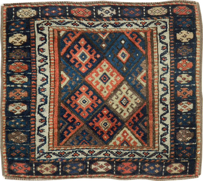 Antique Persian Jaff Kurd Square Throw Rug, No.26024 - Gss