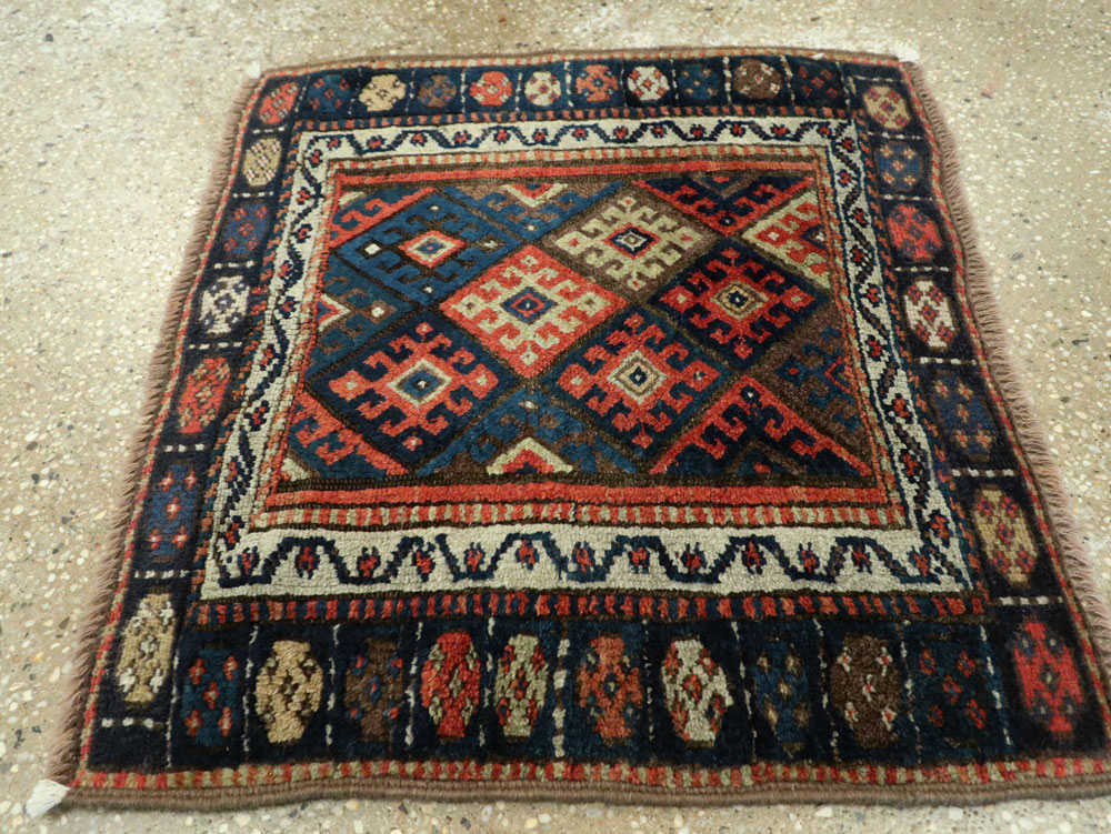 Antique Persian Jaff Kurd Square Throw Rug, No.26024 - Gss