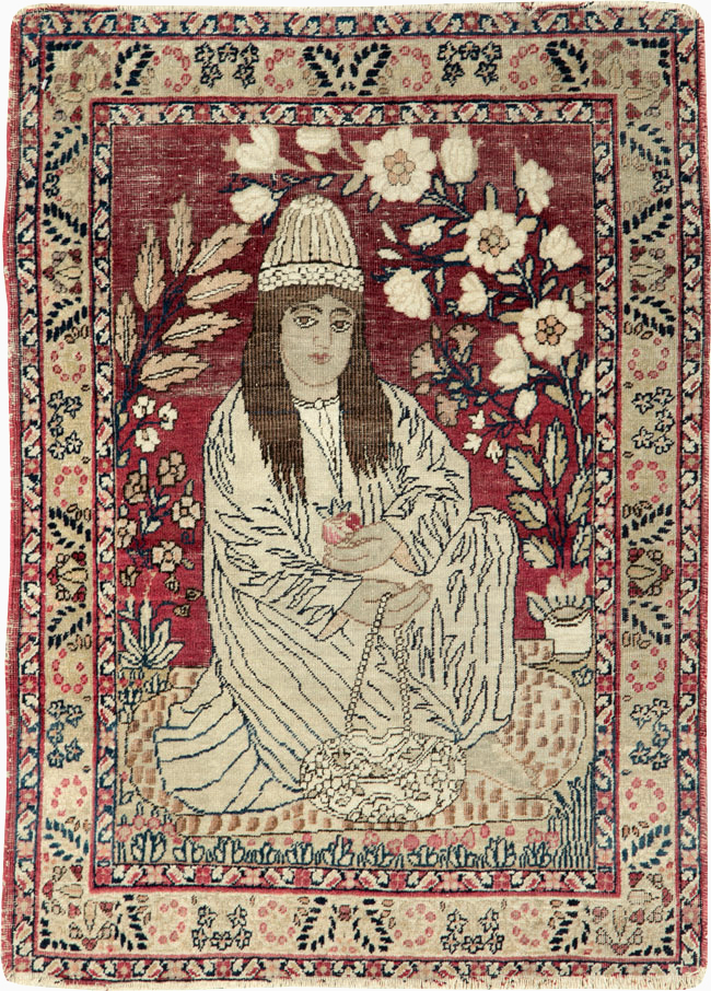 Antique Persian Pictorial Lavar Kerman Rug, No.26026 - Gss