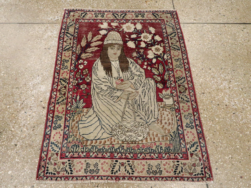 Antique Persian Pictorial Lavar Kerman Rug, No.26026 - Gss