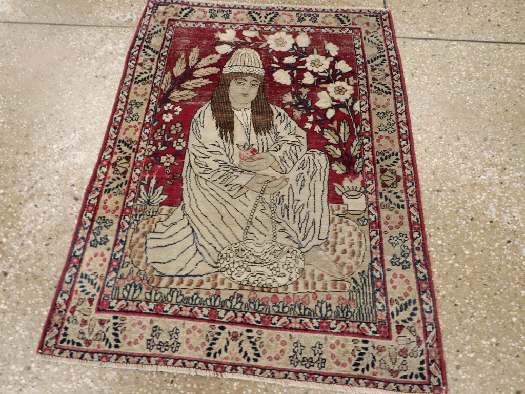 Antique Persian Pictorial Lavar Kerman Rug, No.26026 - Gss