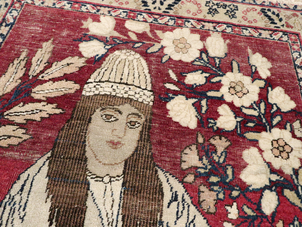 Antique Persian Pictorial Lavar Kerman Rug, No.26026 - Gss