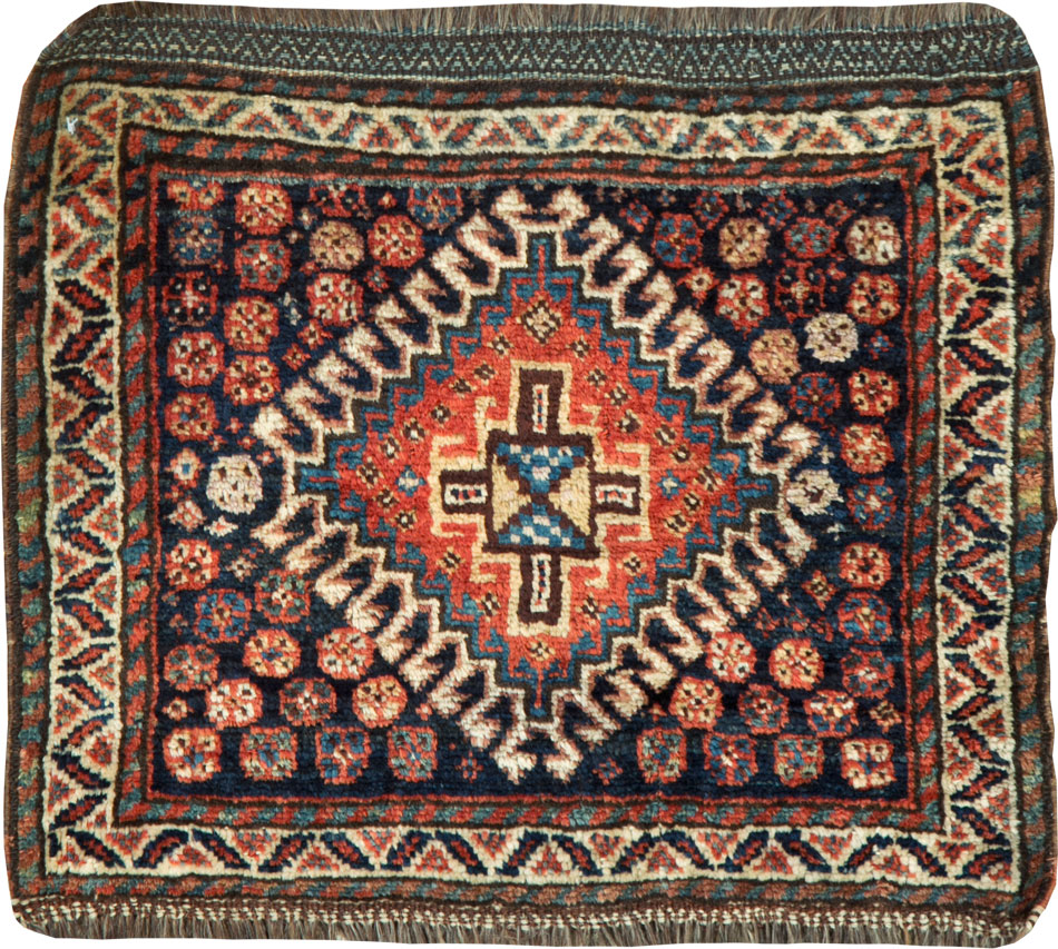 Antique Persian Qashqai Square Throw Rug, No.26038 - Gss