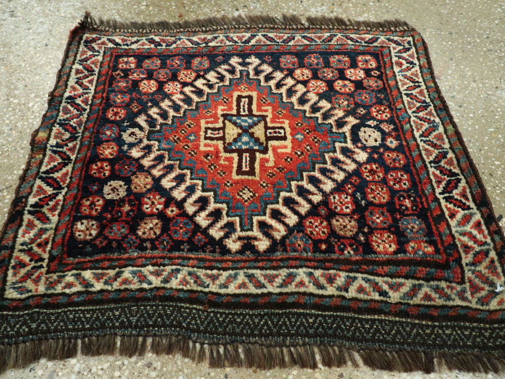 Antique Persian Qashqai Square Throw Rug, No.26038 - Gss