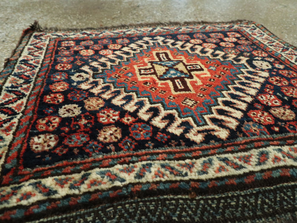 Antique Persian Qashqai Square Throw Rug, No.26038 - Gss