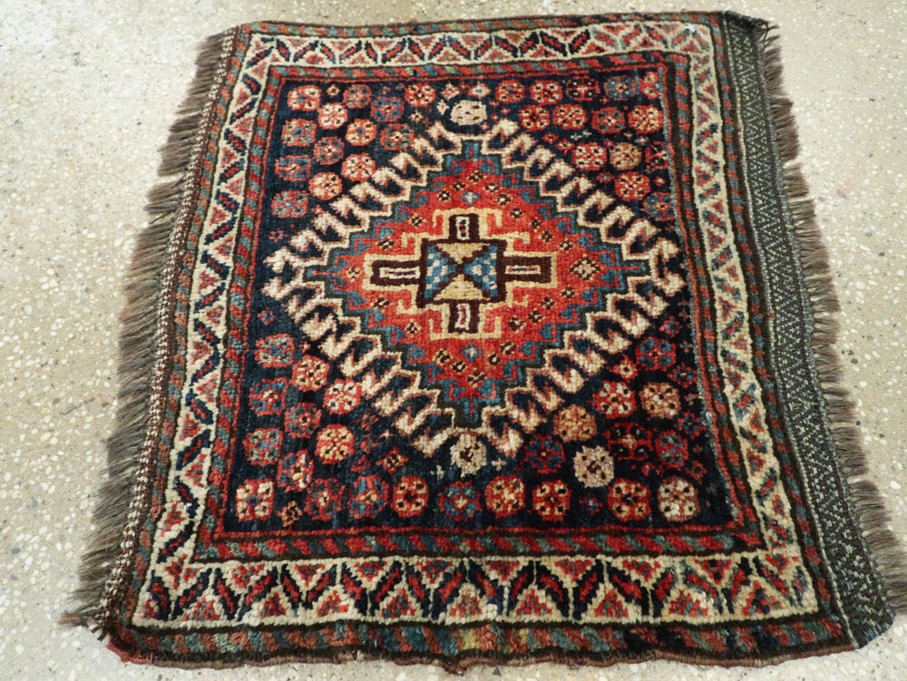Antique Persian Qashqai Square Throw Rug, No.26038 - Gss