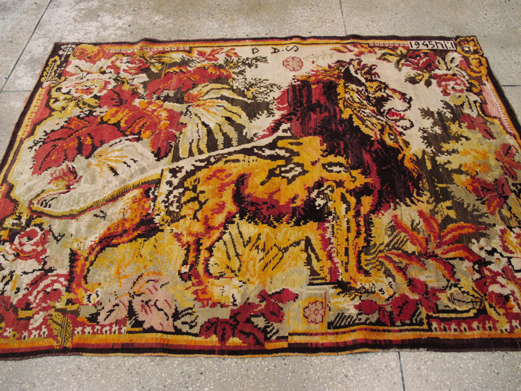 Vintage Pictorial Karabagh Rug, No.26458 - Gss
