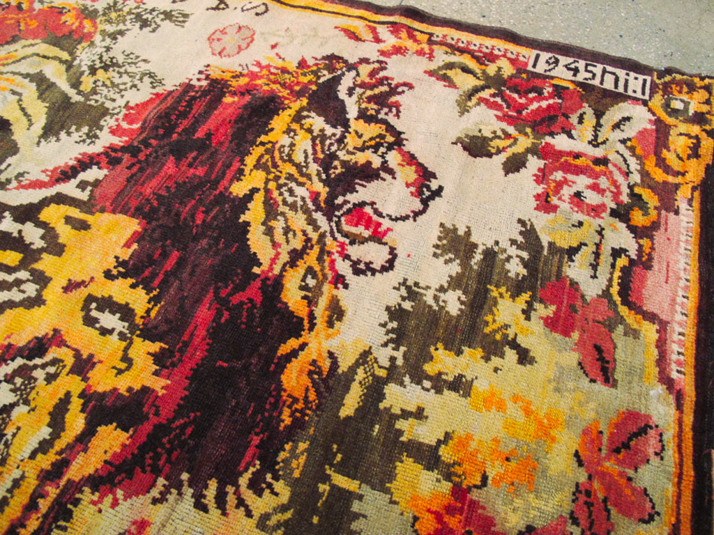 Vintage Pictorial Karabagh Rug, No.26458 - Gss