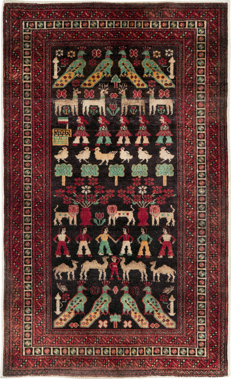 Vintage Persian Baluch Pictorial Rug, No.26464 - Gss