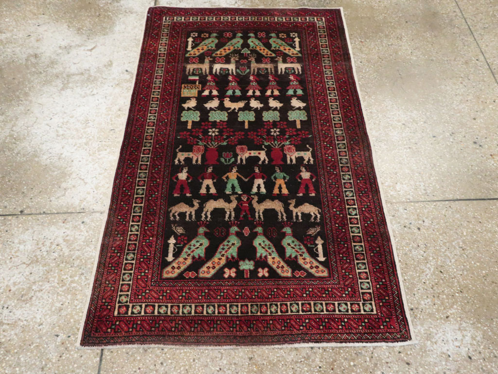 Vintage Persian Baluch Pictorial Rug, No.26464 - Gss