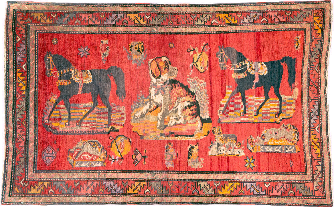 Vintage Pictorial Karabagh Rug, No.26474 - Gss