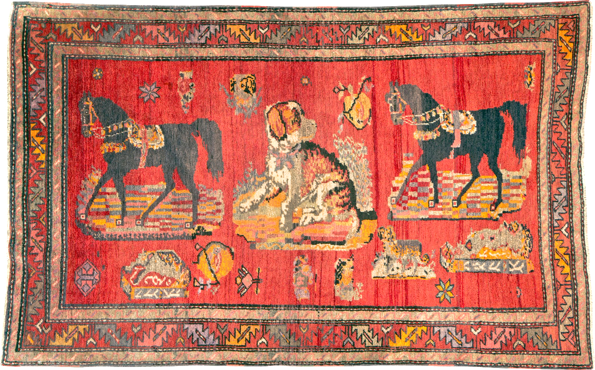 Vintage Pictorial Karabagh Rug, No.26474 - Gss