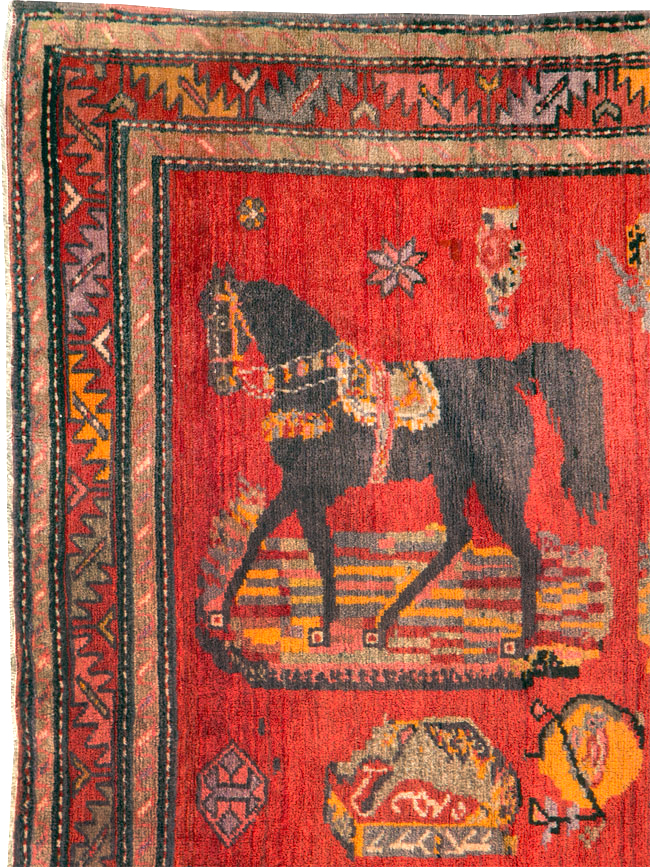 Vintage Pictorial Karabagh Rug, No.26474 - Gss