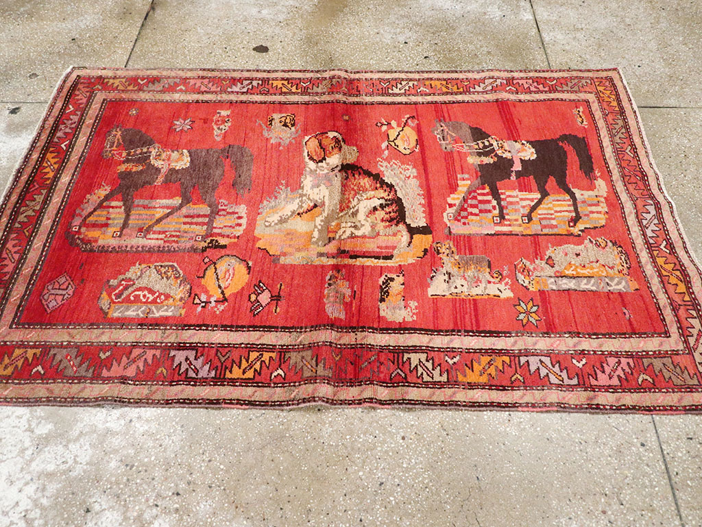 Vintage Pictorial Karabagh Rug, No.26474 - Gss
