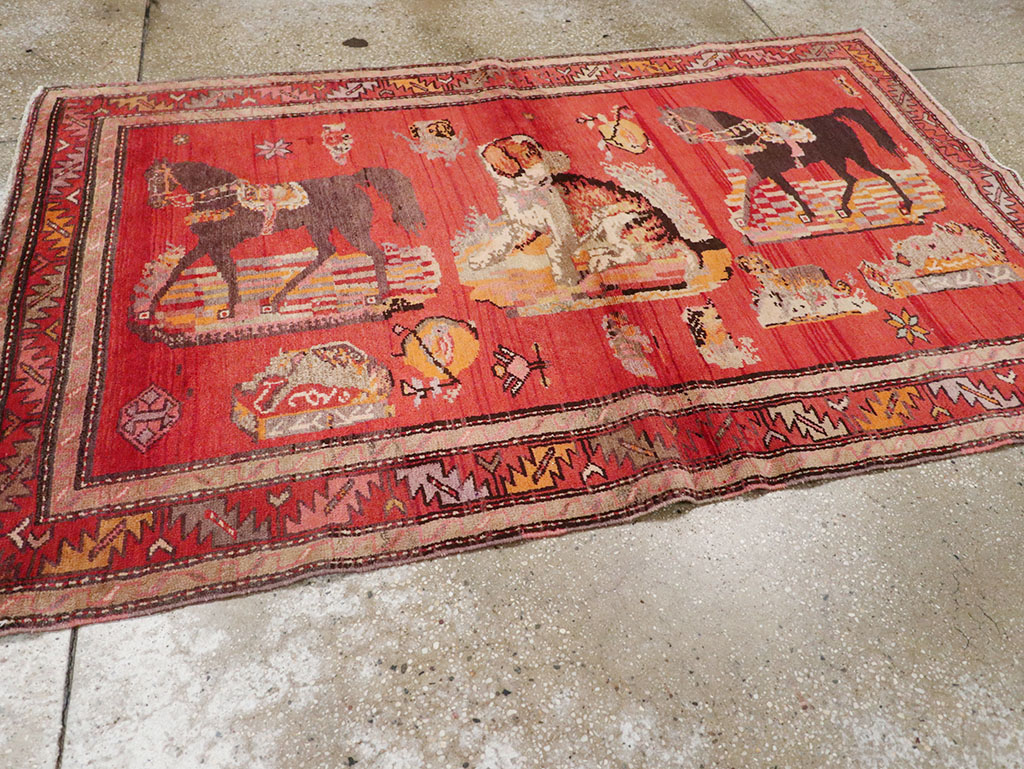 Vintage Pictorial Karabagh Rug, No.26474 - Gss