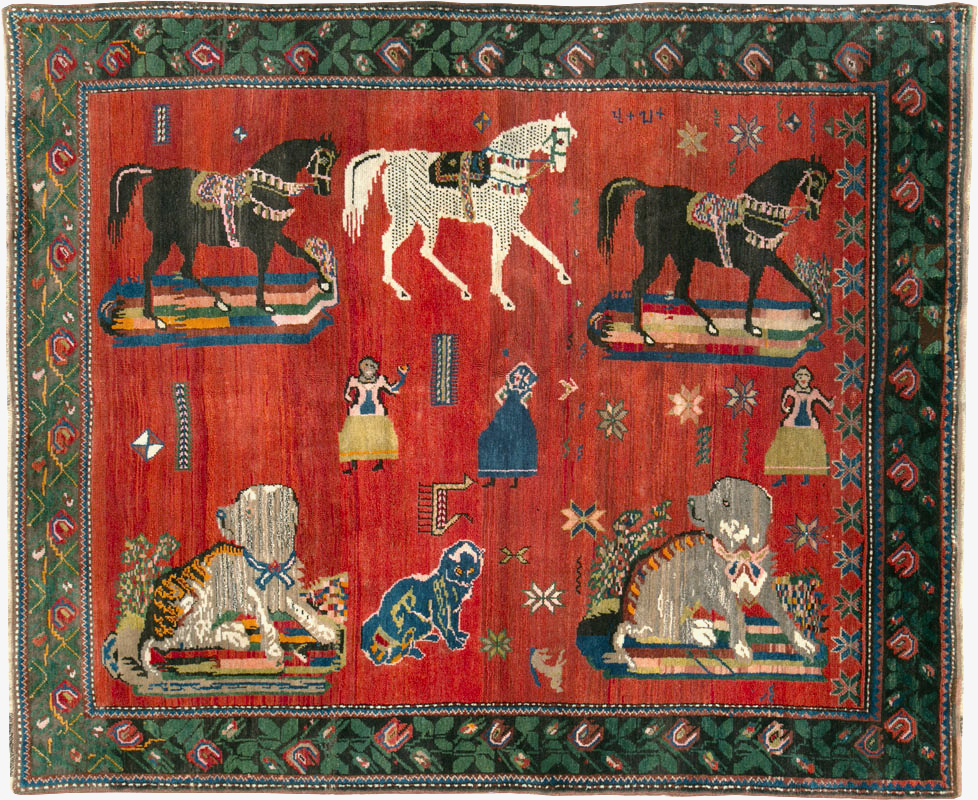 Vintage Pictoral Karabagh Rug, No.26499 - Gss