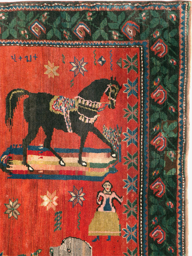 Vintage Pictoral Karabagh Rug, No.26499 - Gss