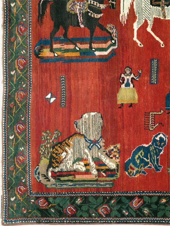 Vintage Pictoral Karabagh Rug, No.26499 - Gss