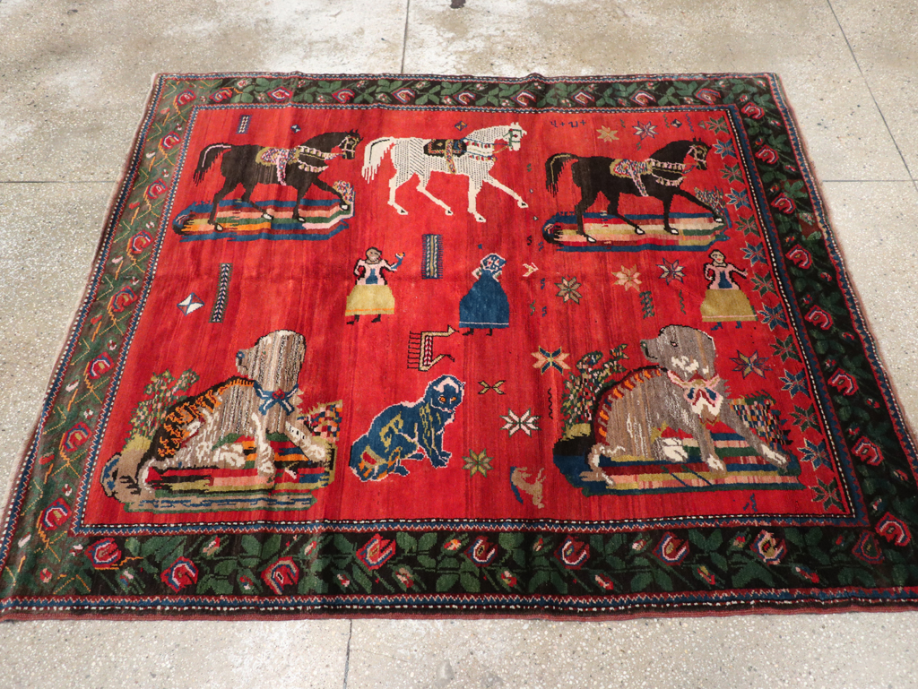 Vintage Pictoral Karabagh Rug, No.26499 - Gss