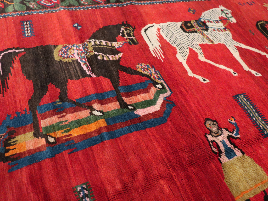 Vintage Pictoral Karabagh Rug, No.26499 - Gss