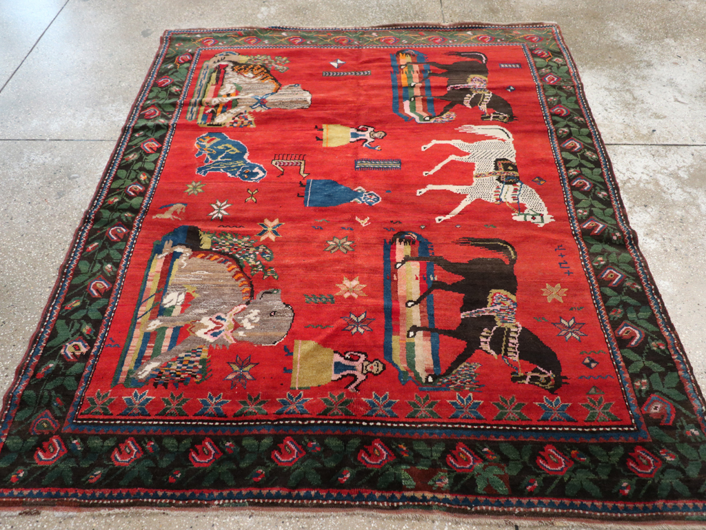 Vintage Pictoral Karabagh Rug, No.26499 - Gss