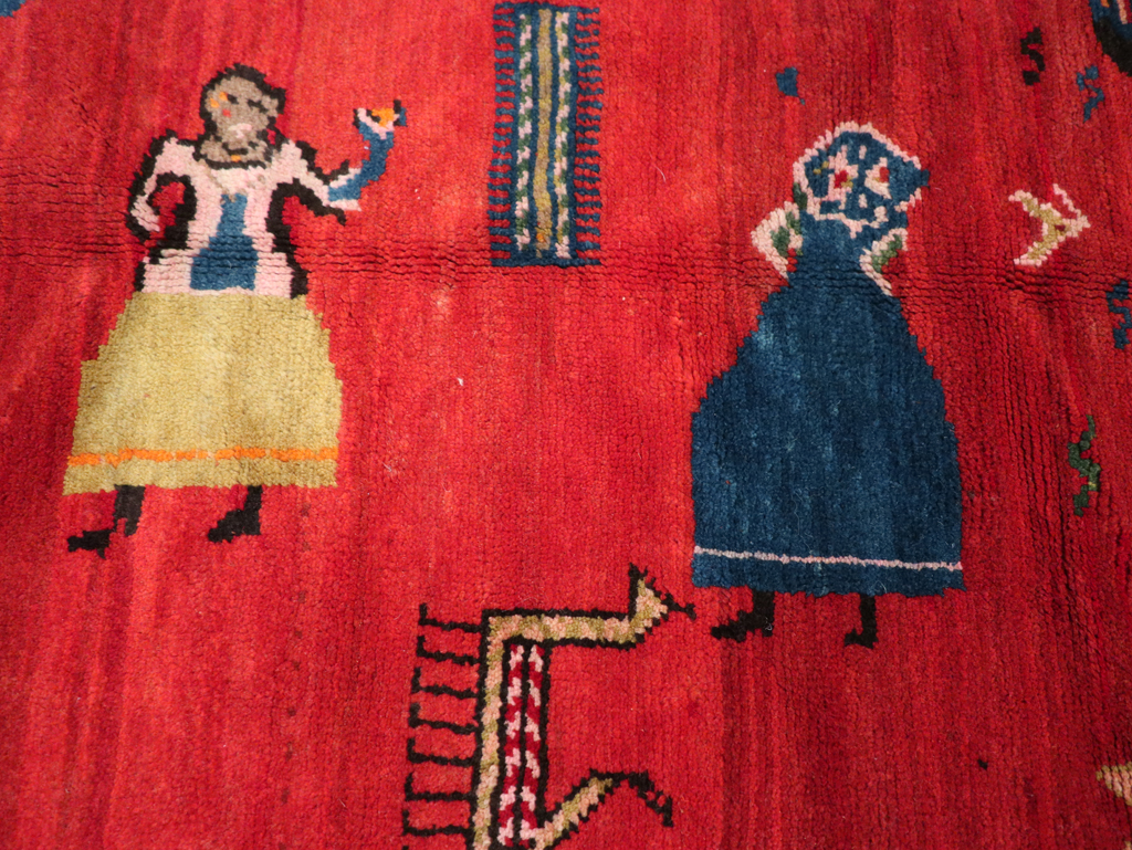 Vintage Pictoral Karabagh Rug, No.26499 - Gss