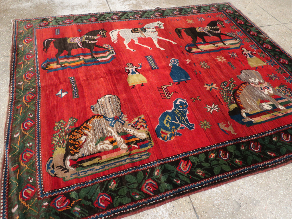 Vintage Pictoral Karabagh Rug, No.26499 - Gss