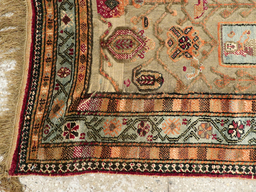 Silk Antique Persian Shiraz Pictorial Souf Throw Rug, No.26503 - Gss