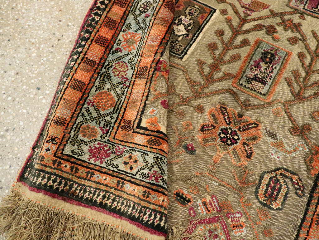 Silk Antique Persian Shiraz Pictorial Souf Throw Rug, No.26503 - Gss