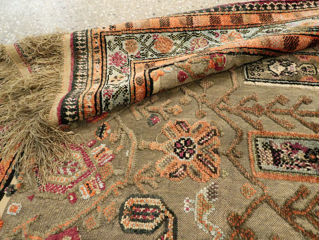 Silk Antique Persian Shiraz Pictorial Souf Throw Rug, No.26503 - Gss