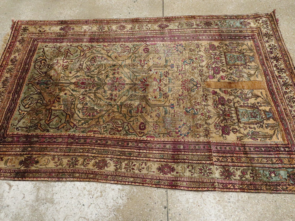 Silk Antique Persian Fereghan Accent Rug, No.26504 - Gss
