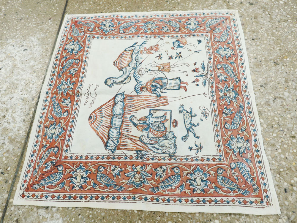 Vintage Persian Isfahan Square Pictorial Textile, No.26609 - Gss