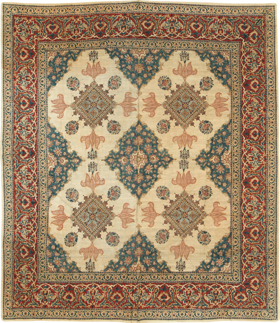 Vintage Persian Isfahan Ghalamkari Square Textile, No.26618 - Gss