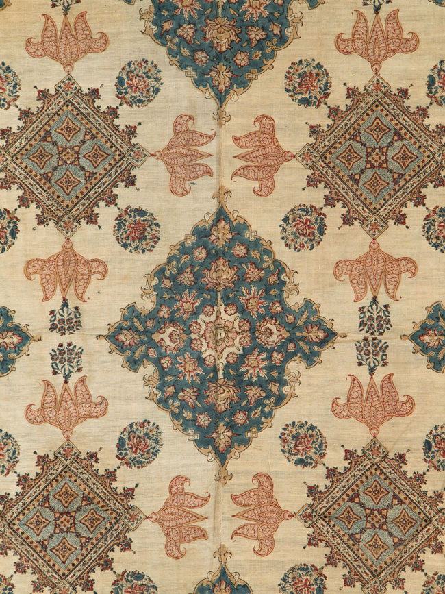 Vintage Persian Isfahan Ghalamkari Square Textile, No.26618 - Gss