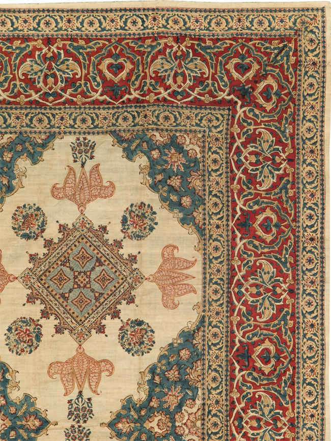 Vintage Persian Isfahan Ghalamkari Square Textile, No.26618 - Gss
