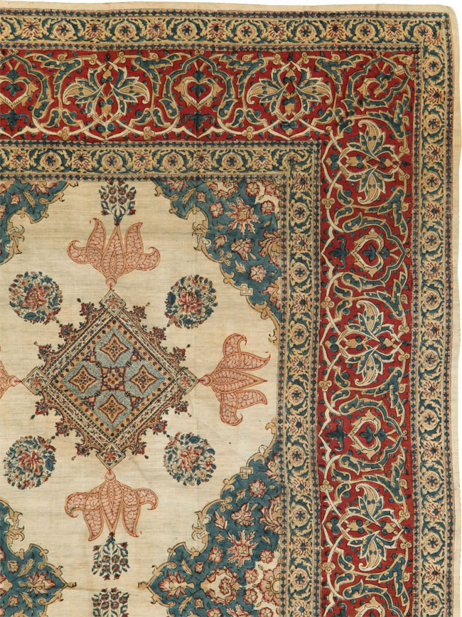 Vintage Persian Isfahan Ghalamkari Square Textile, No.26618 - Gss
