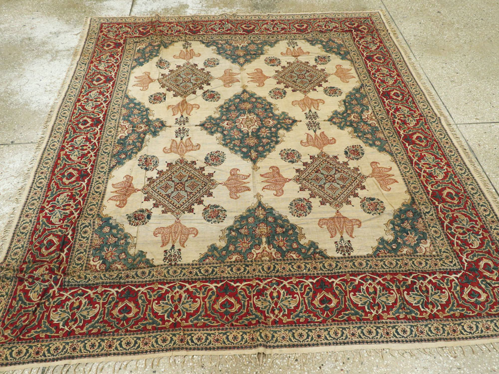 Vintage Persian Isfahan Ghalamkari Square Textile, No.26618 - Gss
