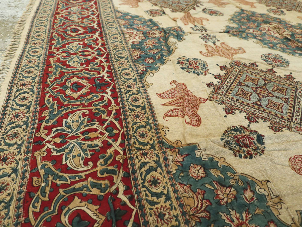 Vintage Persian Isfahan Ghalamkari Square Textile, No.26618 - Gss