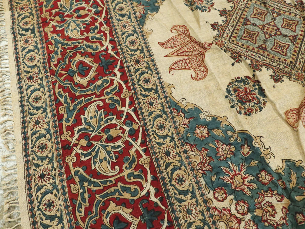 Vintage Persian Isfahan Ghalamkari Square Textile, No.26618 - Gss